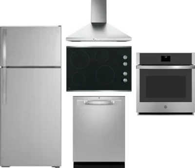5 Piece Package Includes Refrigerator, Cooktop, Wall Oven, Hood And Dishwasher