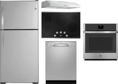 5 Piece Package Includes Refrigerator, Cooktop, Wall Oven, Hood And Dishwasher