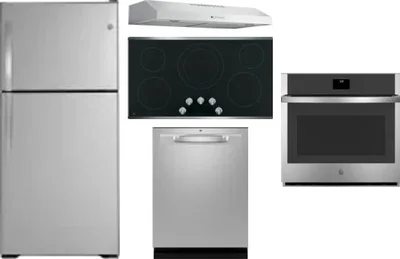 5 Piece Package Includes Refrigerator, Cooktop, Wall Oven, Hood And Dishwasher