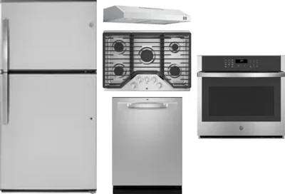 5 Piece Package Includes Refrigerator, Cooktop, Wall Oven, Hood And Dishwasher