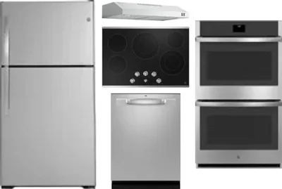 5 Piece Package Includes Refrigerator, Cooktop, Wall Oven, Hood And Dishwasher