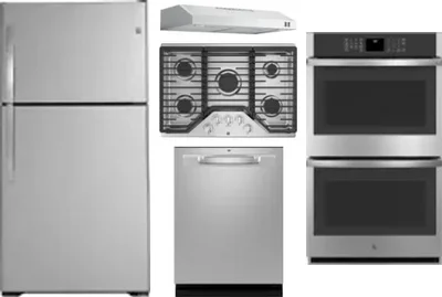 5 Piece Package Includes Refrigerator, Cooktop, Wall Oven, Hood And Dishwasher
