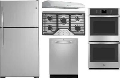 5 Piece Package Includes Refrigerator, Cooktop, Wall Oven, Hood And Dishwasher