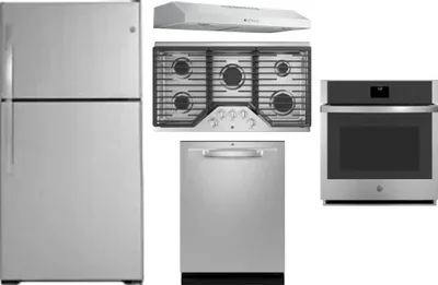 5 Piece Package Includes Refrigerator, Cooktop, Wall Oven, Hood And Dishwasher