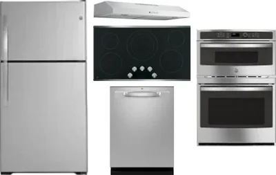 5 Piece Package Includes Refrigerator, Cooktop, Wall Oven, Hood And Dishwasher