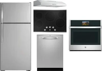 5 Piece Package Includes Refrigerator, Cooktop, Wall Oven, Hood And Dishwasher