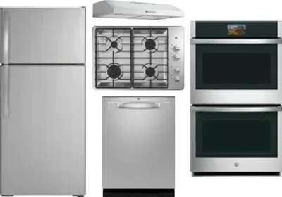 5 Piece Package Includes Refrigerator, Cooktop, Wall Oven, Hood And Dishwasher