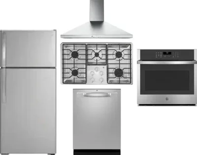 5 Piece Package Includes Refrigerator, Cooktop, Wall Oven, Hood And Dishwasher