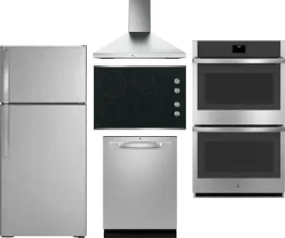 5 Piece Package Includes Refrigerator, Cooktop, Wall Oven, Hood And Dishwasher
