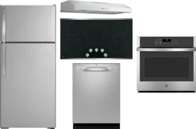 5 Piece Package Includes Refrigerator, Cooktop, Wall Oven, Hood And Dishwasher