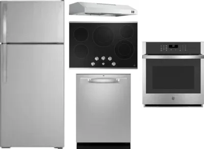 5 Piece Package Includes Refrigerator, Cooktop, Wall Oven, Hood And Dishwasher