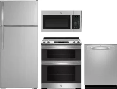 4 Piece Package Includes Refrigerator, Range, Microwave And Dishwasher