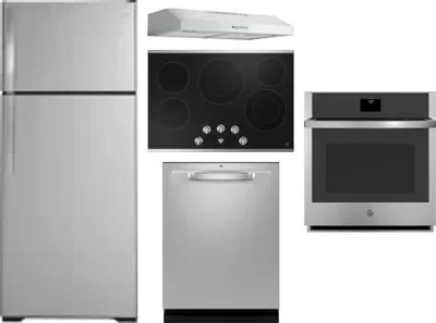 5 Piece Package Includes Refrigerator, Cooktop, Wall Oven, Hood And Dishwasher