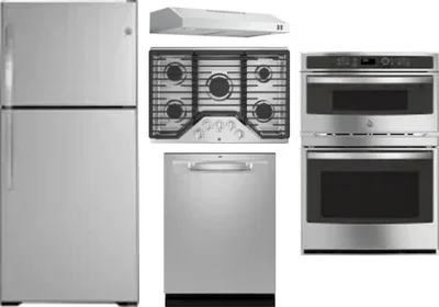 5 Piece Package Includes Refrigerator, Cooktop, Wall Oven, Hood And Dishwasher