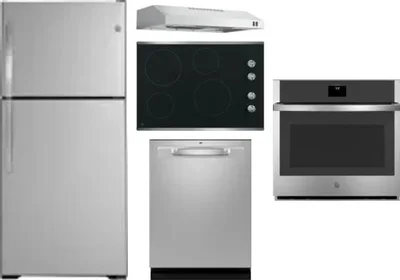 5 Piece Package Includes Refrigerator, Cooktop, Wall Oven, Hood And Dishwasher