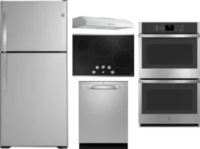 5 Piece Package Includes Refrigerator, Cooktop, Wall Oven, Hood And Dishwasher