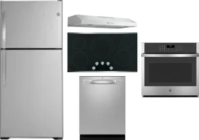 5 Piece Package Includes Refrigerator, Cooktop, Wall Oven, Hood And Dishwasher