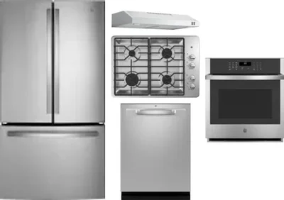 5 Piece Package Includes Refrigerator, Cooktop, Wall Oven, Hood And Dishwasher