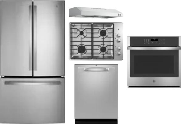 5 Piece Package Includes Refrigerator, Cooktop, Wall Oven, Hood And Dishwasher