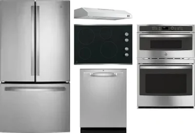 5 Piece Package Includes Refrigerator, Cooktop, Wall Oven, Hood And Dishwasher
