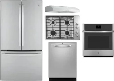 5 Piece Package Includes Refrigerator, Cooktop, Wall Oven, Hood And Dishwasher