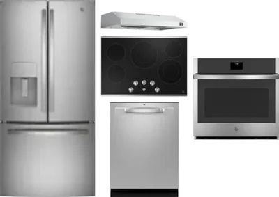 5 Piece Package Includes Refrigerator, Cooktop, Wall Oven, Hood And Dishwasher