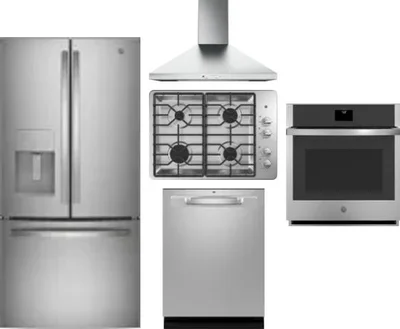 5 Piece Package Includes Refrigerator, Cooktop, Wall Oven, Hood And Dishwasher