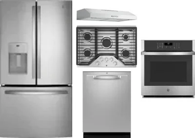 5 Piece Package Includes Refrigerator, Cooktop, Wall Oven, Hood And Dishwasher