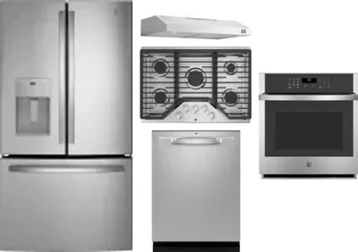 5 Piece Package Includes Refrigerator, Cooktop, Wall Oven, Hood And Dishwasher
