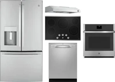 5 Piece Package Includes Refrigerator, Cooktop, Wall Oven, Hood And Dishwasher