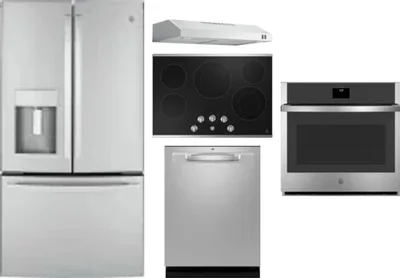 5 Piece Package Includes Refrigerator, Cooktop, Wall Oven, Hood And Dishwasher