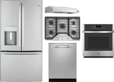 5 Piece Package Includes Refrigerator, Cooktop, Wall Oven, Hood And Dishwasher