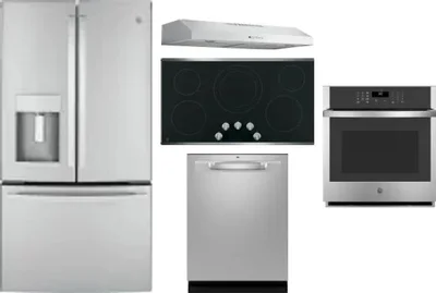 5 Piece Package Includes Refrigerator, Cooktop, Wall Oven, Hood And Dishwasher