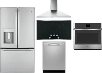 5 Piece Package Includes Refrigerator, Cooktop, Wall Oven, Hood And Dishwasher