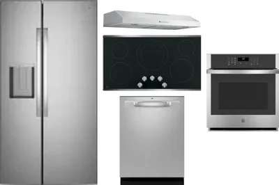 5 Piece Package Includes Refrigerator, Cooktop, Wall Oven, Hood And Dishwasher