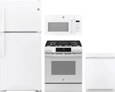 4 Piece Package Includes Refrigerator, Range, Microwave And Dishwasher