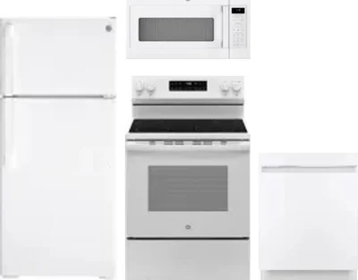 4 Piece Package Includes Refrigerator, Range, Microwave And Dishwasher