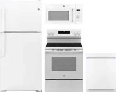 4 Piece Package Includes Refrigerator, Range, Microwave And Dishwasher
