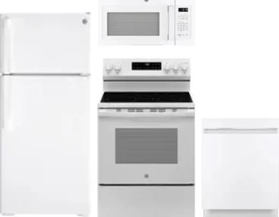 4 Piece Package Includes Refrigerator, Range, Microwave And Dishwasher