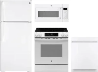 4 Piece Package Includes Refrigerator, Range, Microwave And Dishwasher