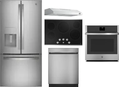 5 Piece Package Includes Refrigerator, Cooktop, Wall Oven, Hood And Dishwasher