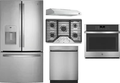 5 Piece Package Includes Refrigerator, Cooktop, Wall Oven, Hood And Dishwasher