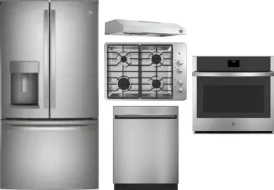 5 Piece Package Includes Refrigerator, Cooktop, Wall Oven, Hood And Dishwasher