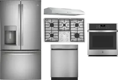 5 Piece Package Includes Refrigerator, Cooktop, Wall Oven, Hood And Dishwasher