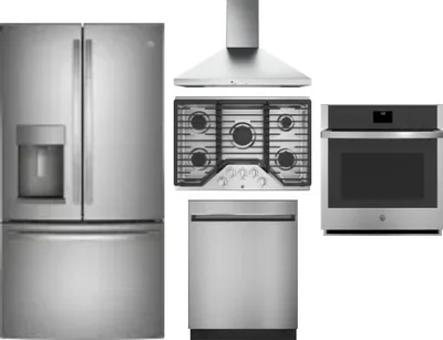 5 Piece Package Includes Refrigerator, Cooktop, Wall Oven, Hood And Dishwasher