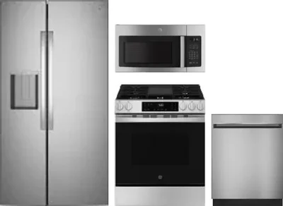 4 Piece Package Includes Refrigerator, Range, Microwave And Dishwasher