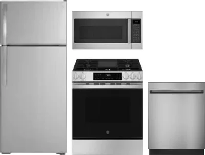 4 Piece Package Includes Refrigerator, Range, Microwave And Dishwasher