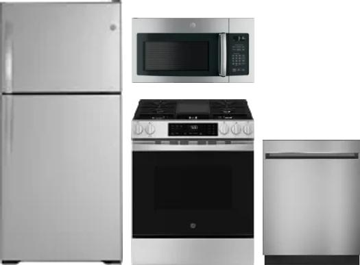 4 Piece Package Includes Refrigerator, Range, Microwave And Dishwasher