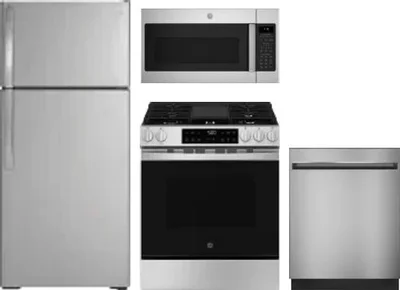 4 Piece Package Includes Refrigerator, Range, Microwave And Dishwasher