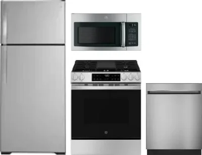 4 Piece Package Includes Refrigerator, Range, Microwave And Dishwasher